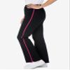 Woman Within Plus Size Petite Stretch-Cotton Knit Pull-On Bootcut Side-Stripe Leggings - 5X, Black Classic Red view 3
