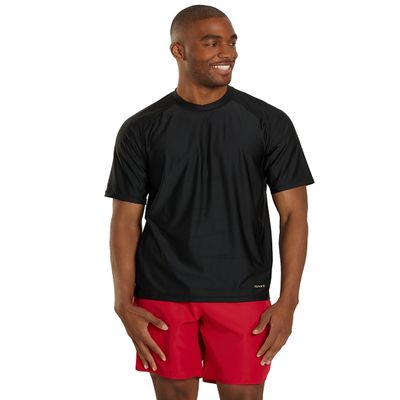 Sporti Men's Rash Guard Shirts - Short Sleeve Swim Shirts - UPF 50+ UV Sun Protection - Suitable for Sport & Activities - Men's SS UPF 50 Comfort Fit II Rashguard - Black - X-Large