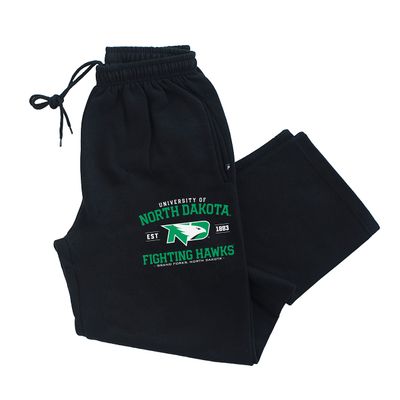 CornBorn North Dakota Fighting Hawks Sweatpants - Premium Fleece North Dakota Arch Primary Logo - Black - 3X