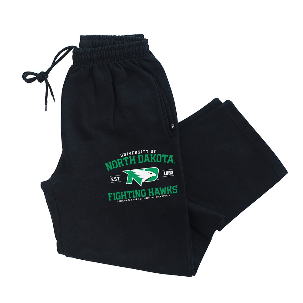 CornBorn North Dakota Fighting Hawks Sweatpants - Premium Fleece North Dakota Arch Primary Logo - Black - 3X