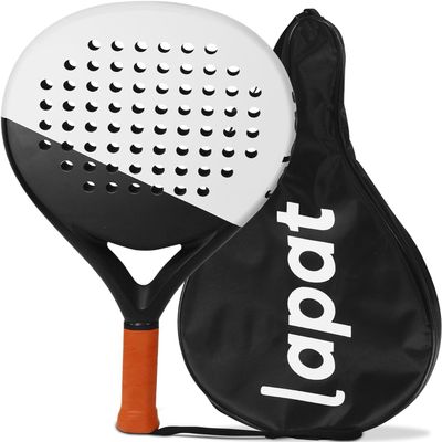 LAPAT Carbon Fiber Padel Racket with Cover Bag - Professional Paddle Tennis Racquet for Adults Beginner & Intermediate - Lightweight EVA Foam POP Court Paddle (White Oslo)