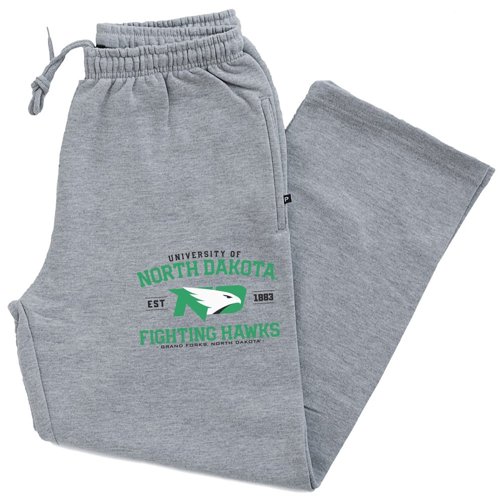 CornBorn North Dakota Fighting Hawks Jogger - Premium Fleece Arched North Dakota Primary Logo - Gray - 2X