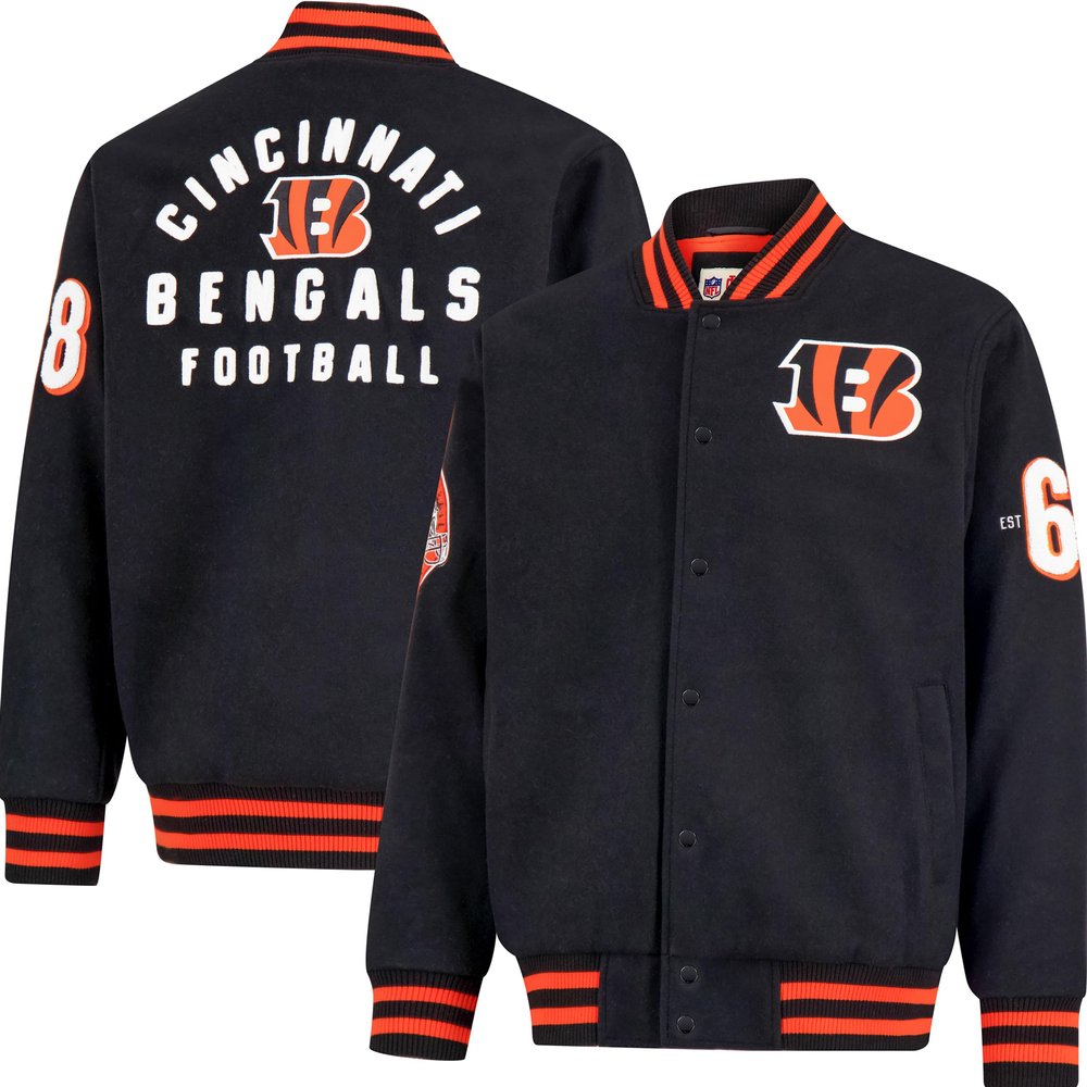 Ultra Game NFL Official Adults Classic Varsity Coaches Jacket Coat - Unisex, Cincinnati Bengals, Team Color, Small