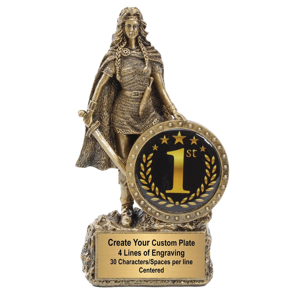 Decade Awards Female Champion 1st Place Trophy - Custom Engraved Warrior Woman Award - Overall Winner in Sports, Academics, Tournaments or Special Competitions -Customize Now (1STPLACE-6.75 Inch)
