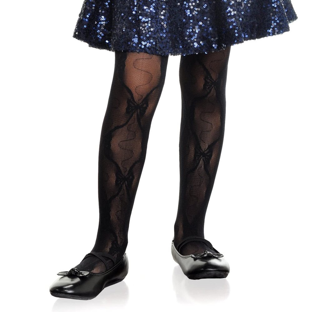 Angelina Girls Bow Tie Lace Pantyhose (6-Pack), 316_BLK