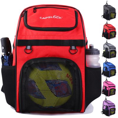 CapsLock Youth Soccer Bag - Boys Girls Soccer Backpack & Bags for Basketball, Volleyball & Football | Includes Separate Cleat and Ball Compartment, and Convenient Fence Hook.