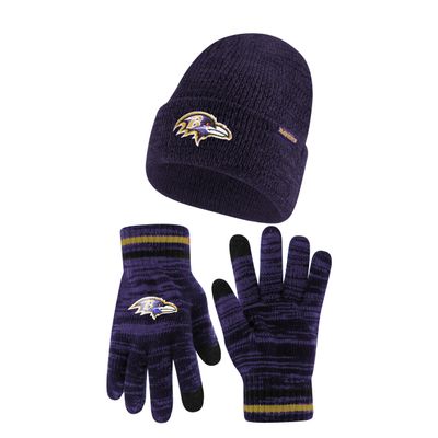 Ultra Game NFL Official Adults Unisex Super Soft Marl Knit Winter Beanie Knit Hat with Extra Warm Touch Screen Gloves, Baltimore Ravens, Team Color, 1SIZE