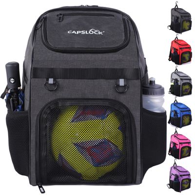 CapsLock Youth Soccer Bag - Boys Girls Soccer Backpack & Bags for Basketball, Volleyball & Football | Includes Separate Cleat and Ball Compartment, and Convenient Fence Hook.