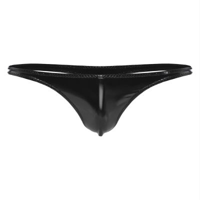 Hularka Men's Patent Leather Low Rise G-strings Underwear Latex String Bikini Briefs Underpants Black Type A 3X-Large