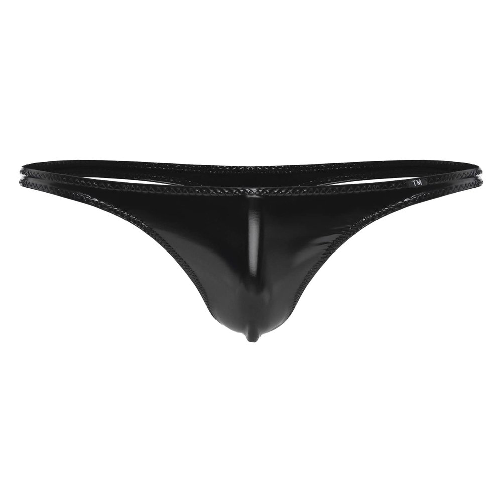 Hularka Men's Patent Leather Low Rise G-strings Underwear Latex String Bikini Briefs Underpants Black Type A 3X-Large