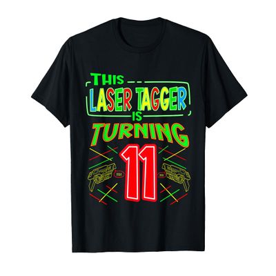 This Laser Tagger is Turning 11 Years Old Laser Tag Birthday T-Shirt, Men, Black, Large