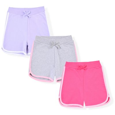 Studio 3 Girls 3-Pack Shorts - Cotton French Terry Dolphin Shorts for Girls - Kids Lounge, Play Summer Clothing (as1, Numeric, Numeric_10, Numeric_12, Regular, Heather Grey/Lavander/Fuchsia)