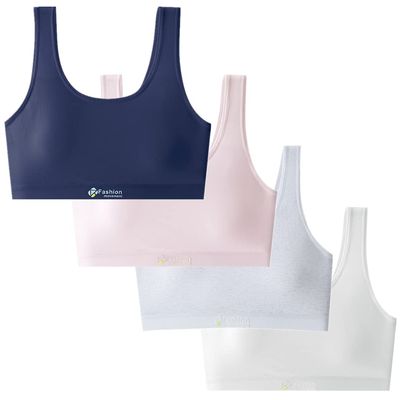 Herepai Big Girls' Sports Bra with Breathable Pads Teens Cotton Training Bras (16 Years, Big Girls, Navy,Pink,Grey,White)