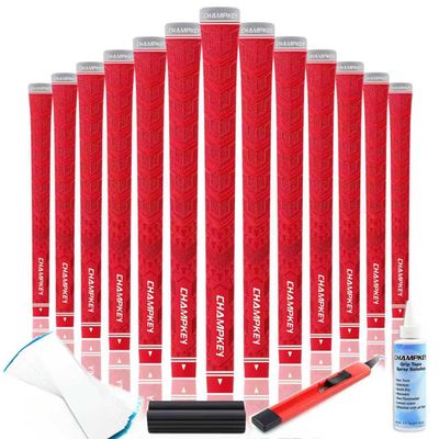 CHAMPKEY Y-PRO Performance Rubber Golf Grips 13 Pack with All Repair Kits - All Weather Control Golf Club Grips - Excellent Traction and Control Golf Rubber GripsRed, Midsize