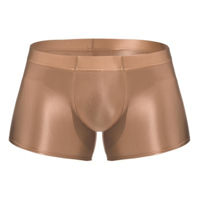 ACSUSS Men Glossy Oily Seamless Tight Shorts Workout Compression Sport Bottoms Swim Trunks Swimwear Coffee Medium