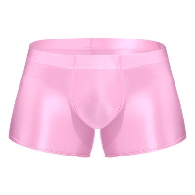 ACSUSS Men Glossy Oily Seamless Tight Shorts Workout Compression Sport Bottoms Swim Trunks Swimwear Pink XX-Large