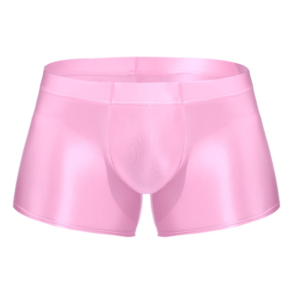 ACSUSS Men Glossy Oily Seamless Tight Shorts Workout Compression Sport Bottoms Swim Trunks Swimwear Pink XX-Large