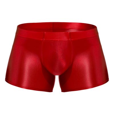 ACSUSS Men Glossy Oily Seamless Tight Shorts Workout Compression Sport Bottoms Swim Trunks Swimwear Burgundy X-Large