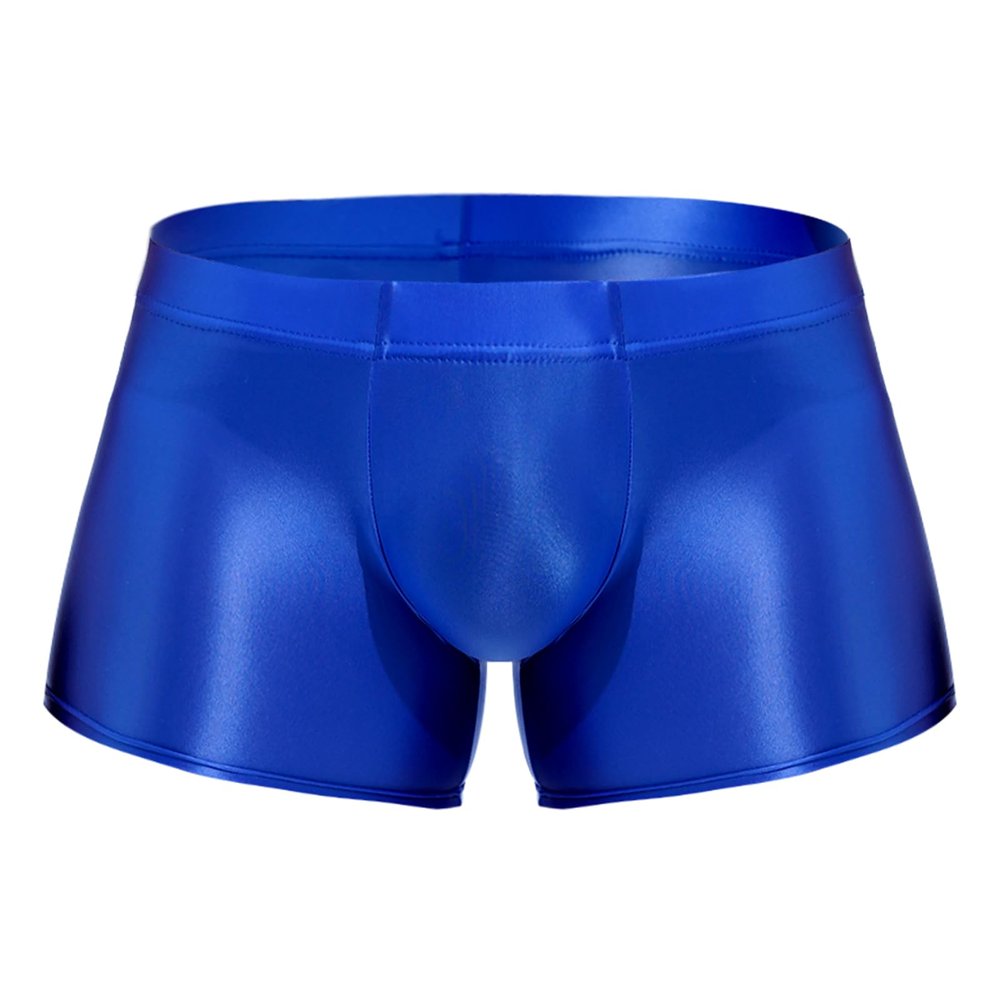 ACSUSS Men Glossy Oily Seamless Tight Shorts Workout Compression Sport Bottoms Swim Trunks Swimwear Blue XX-Large