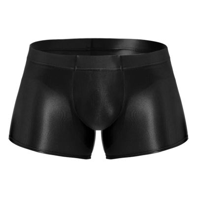 ACSUSS Men Glossy Oily Seamless Tight Shorts Workout Compression Sport Bottoms Swim Trunks Swimwear Black Medium
