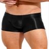 ACSUSS Men Glossy Oily Seamless Tight Shorts Workout Compression Sport Bottoms Swim Trunks Swimwear Black Medium view 3
