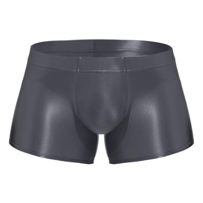 ACSUSS Men Glossy Oily Seamless Tight Shorts Workout Compression Sport Bottoms Swim Trunks Swimwear Dark Grey Medium