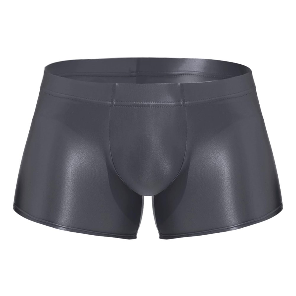 ACSUSS Men Glossy Oily Seamless Tight Shorts Workout Compression Sport Bottoms Swim Trunks Swimwear Dark Grey Medium