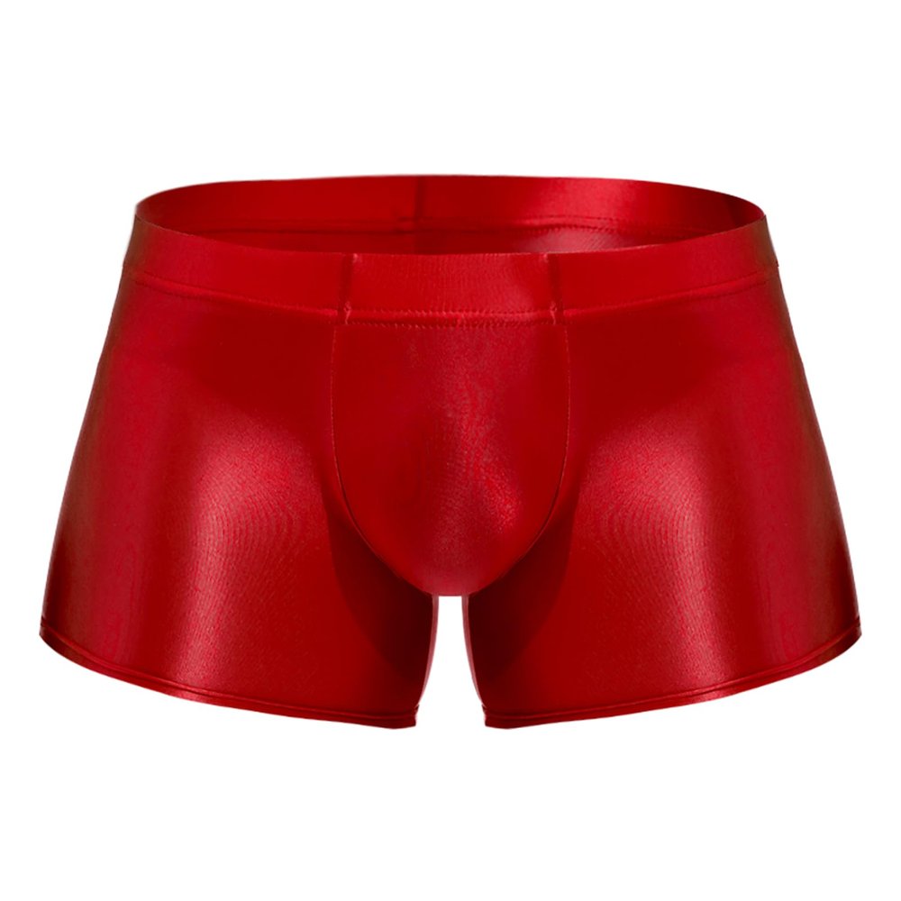ACSUSS Men Glossy Oily Seamless Tight Shorts Workout Compression Sport Bottoms Swim Trunks Swimwear Burgundy Medium