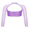 YiZYiF Kids Girls Sequins Long Sleeve Jazz Hip Hop Dance Crop Top Mock Neck Athletic Shirt Streetwear Sportswear Purple 8 Years view 2