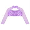 YiZYiF Kids Girls Sequins Long Sleeve Jazz Hip Hop Dance Crop Top Mock Neck Athletic Shirt Streetwear Sportswear Purple 8 Years view 3
