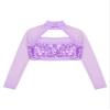 YiZYiF Kids Girls Sequins Long Sleeve Jazz Hip Hop Dance Crop Top Mock Neck Athletic Shirt Streetwear Sportswear Purple 8 Years view 4