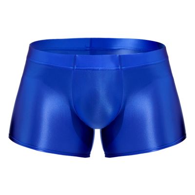 ACSUSS Men Glossy Oily Seamless Tight Shorts Workout Compression Sport Bottoms Swim Trunks Swimwear Blue X-Large
