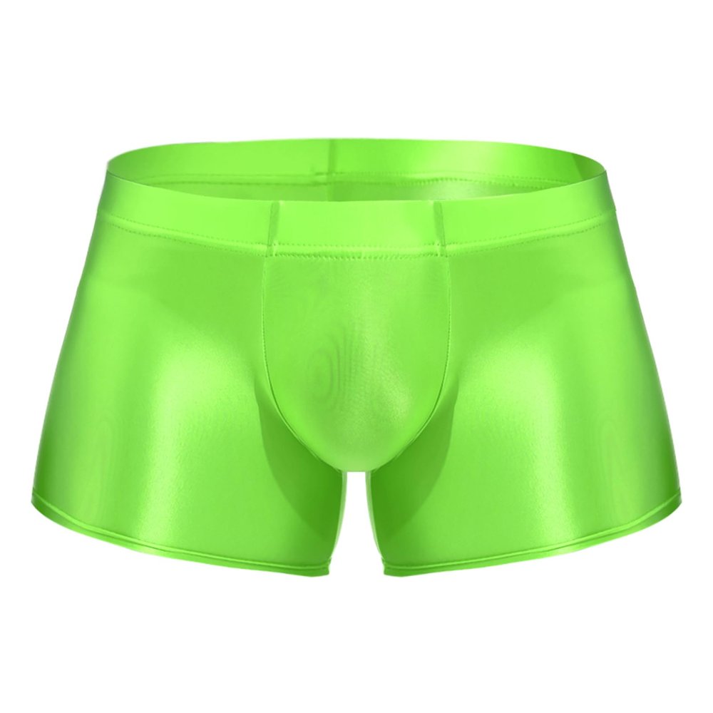 ACSUSS Men Glossy Oily Seamless Tight Shorts Workout Compression Sport Bottoms Swim Trunks Swimwear Fluorescent Green XX-Large