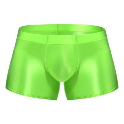 ACSUSS Men Glossy Oily Seamless Tight Shorts Workout Compression Sport Bottoms Swim Trunks Swimwear Fluorescent Green Large
