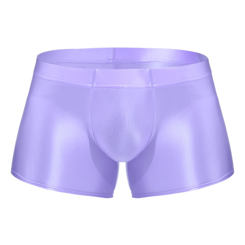 ACSUSS Men Glossy Oily Seamless Tight Shorts Workout Compression Sport Bottoms Swim Trunks Swimwear Light Purple XX-Large