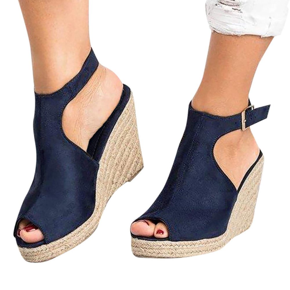 Wedge Sandals for Women Summer Dressy Open Toe Ankle Strap Platform Sandals Women Chunky Heel Outdoor Hollow Out Casual Orthopedic Sandals Comfortable Walking Shoes