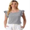 Allegra K Gingham Tops for Women Summer Ruffle Cap Sleeve Square Neck Plaid Blouses Shirt Summer Outfits X-Large Black view 1