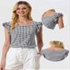 Allegra K Gingham Tops for Women Summer Ruffle Cap Sleeve Square Neck Plaid Blouses Shirt Summer Outfits X-Large Black view 2