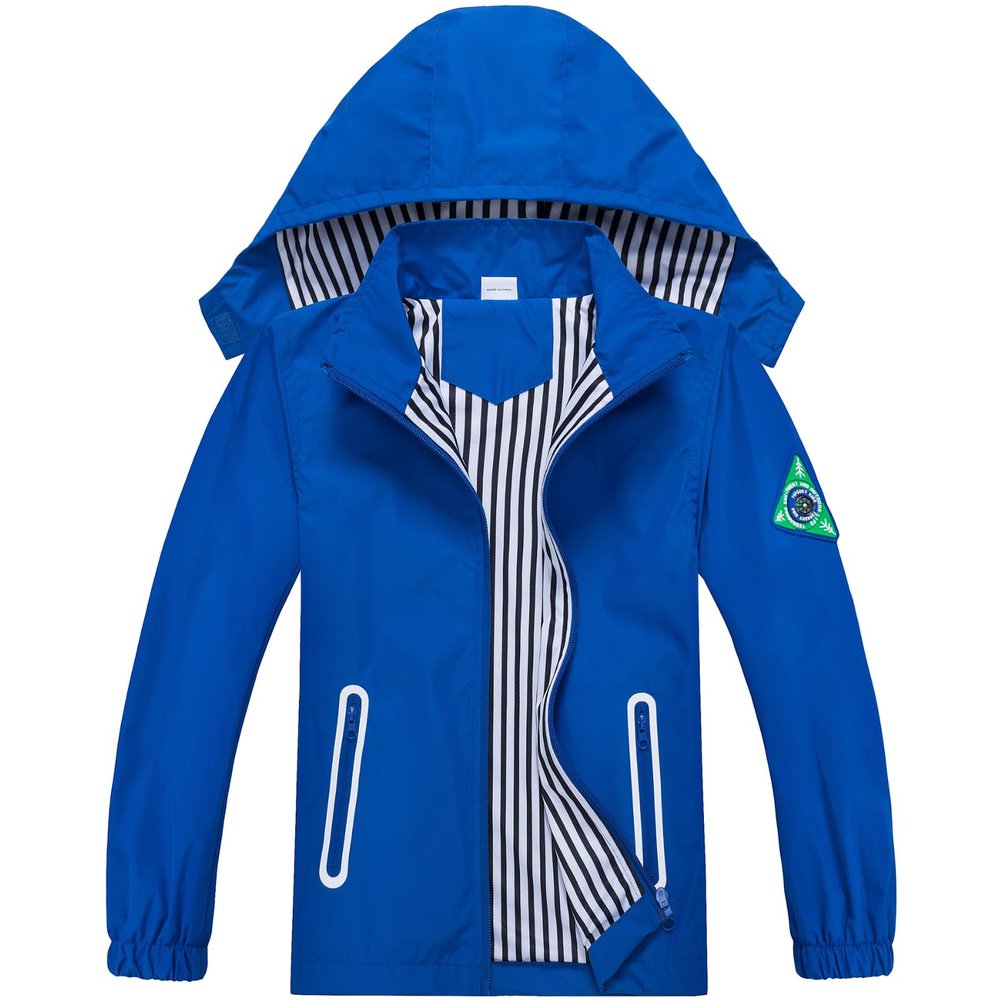 IjnUhb Boys Rain Jacket with Detachable Hood Lightweight Raincoats for Kids Windbreaker