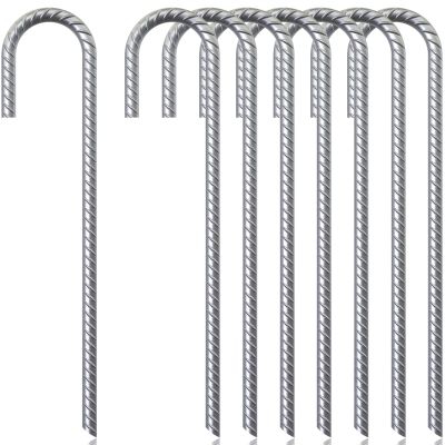 J Hook Rebar Stakes 12 Inch (16 Pack) - Rebar Anchor Ground Stakes - Heavy Duty Rebar Stakes for Chainlink Fence, Sports nets, Camping, Trampolines, Irrigation Pipes and Garden