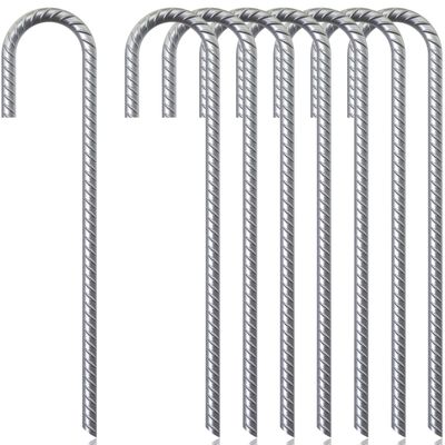 J Hook Rebar Stakes 12 Inch (20 Pack) - Camping Stakes Heavy Duty - Heavy Duty Rebar Stakes for Chainlink Fence, Sports nets, Camping, Trampolines, Irrigation Pipes and Garden