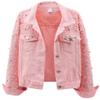 LifeShe Women's Pearls Denim Jacket Cropped Rhinestones Jean Jacket Coat view 1