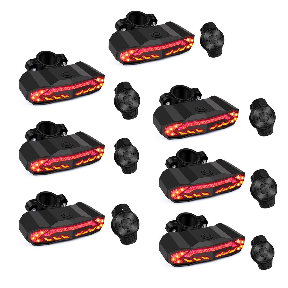 NineLeaf Smart Bike Alarm Taillight with Turn Signals and Automatic Brake Light, Waterproof Bicycle Horn with Remote Control, USB Rechargeable Rear Bike Tail Light for Night Riding, 7Pack
