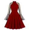 50s Dresses for Women 1950s Vintage Rockabilly Retro Keyhole Mesh A Line Midi Skater Pleated Swing Wedding Bridesmaid Cocktail Party Formal Evening Prom Dress Goth 1940s Dress Wine Red Solid XXL view 1