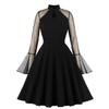 50s Dresses for Women 1950s Vintage Rockabilly Retro Keyhole Mesh A Line Midi Skater Pleated Swing Wedding Bridesmaid Cocktail Party Formal Evening Prom Dress 1940s Dress Black Solid L view 1