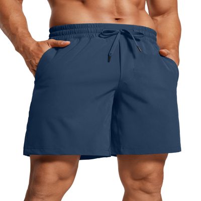 CRZ YOGA Men's Linerless Workout Shorts 7'' - Quick Dry for Running Sports Athletic Gym with Pockets Electric Blue Medium