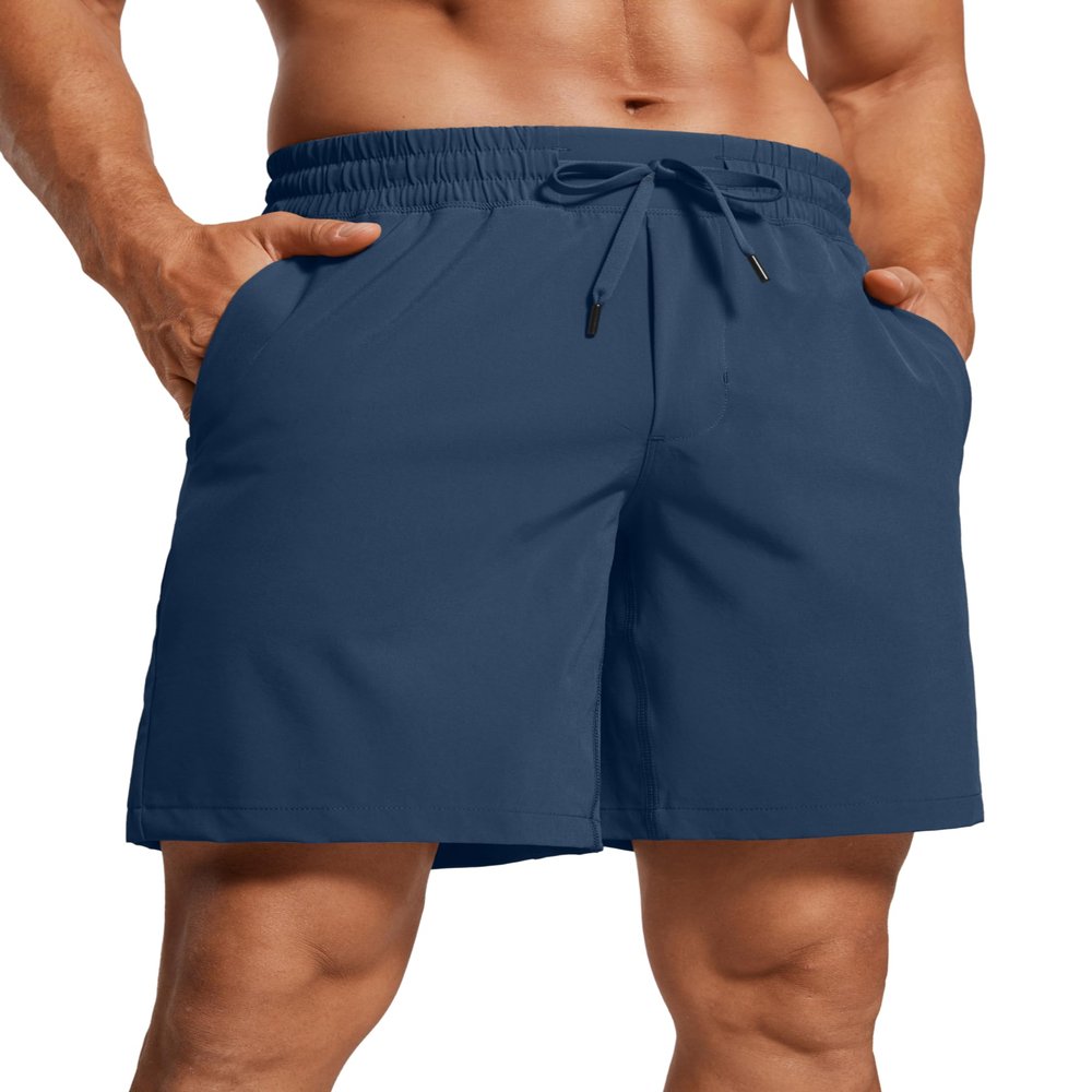 CRZ YOGA Men's Linerless Workout Shorts 7'' - Quick Dry for Running Sports Athletic Gym with Pockets Electric Blue Medium