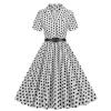 1950s Dresses for Women 50s Style Polka Dot Audrey Hepburn Vintage 1940s Rockabilly Retro Short Sleeve Summer A Line Swing Dress Midi Skater Dress Cocktail Party Evening Prom Gown White Polka Dot XXL view 1