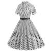 1950s Dresses for Women 50s Style Polka Dot Audrey Hepburn Vintage 1940s Rockabilly Retro Short Sleeve Summer A Line Swing Dress Midi Skater Dress Cocktail Party Evening Prom Gown White Polka Dot XXL view 2