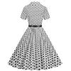 1950s Dresses for Women 50s Style Polka Dot Audrey Hepburn Vintage 1940s Rockabilly Retro Short Sleeve Summer A Line Swing Dress Midi Skater Dress Cocktail Party Evening Prom Gown White Polka Dot XXL view 3